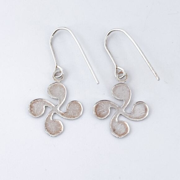 Vintage Sterling Silver 925 Basque Cross Lauburu Dangle Earrings - Picture 5 of 7
